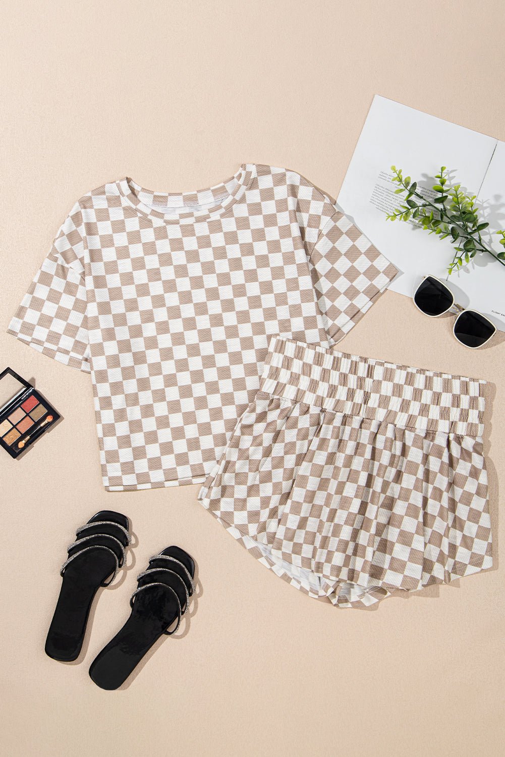 Checker T-Shirt &amp; High Waist Skort Set