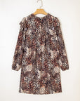 Leopard Ruffle Long Sleeve Mini Dress