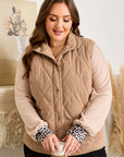 Plus Size Quilted Corduroy Snap Button Vest Jacket