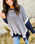 Stripe Colorblock Patchwork Dolman Sleeve Sweater