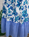 Floral Stripe Patchwork Sleeveless Ruffle Hem Dress
