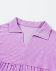 Corded V-Neck Bubble Sleeve Babydoll Blouse