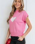 Heart Graphic Cropped Short Sleeve Sweater