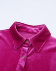 Velvet Ruffle Buttoned Long Sleeve Dress