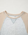 Floral Waffle Knit Patchwork Raglan Long Sleeve Top