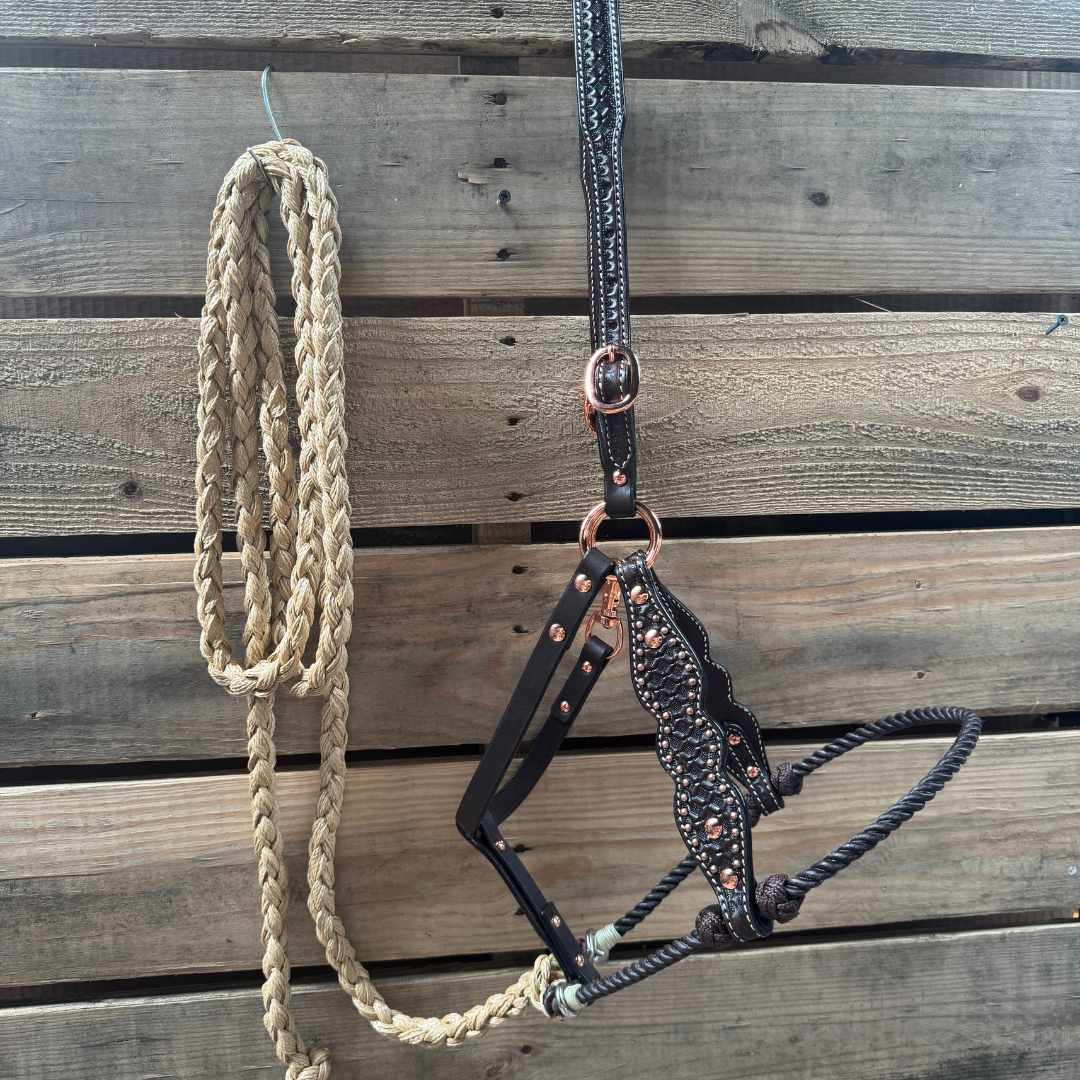 Brown Honeycomb Tooled Lariat &amp; Leather Combo Halter