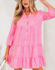 Stripe V-Neck Flare Sleeve Tiered Mini Dress