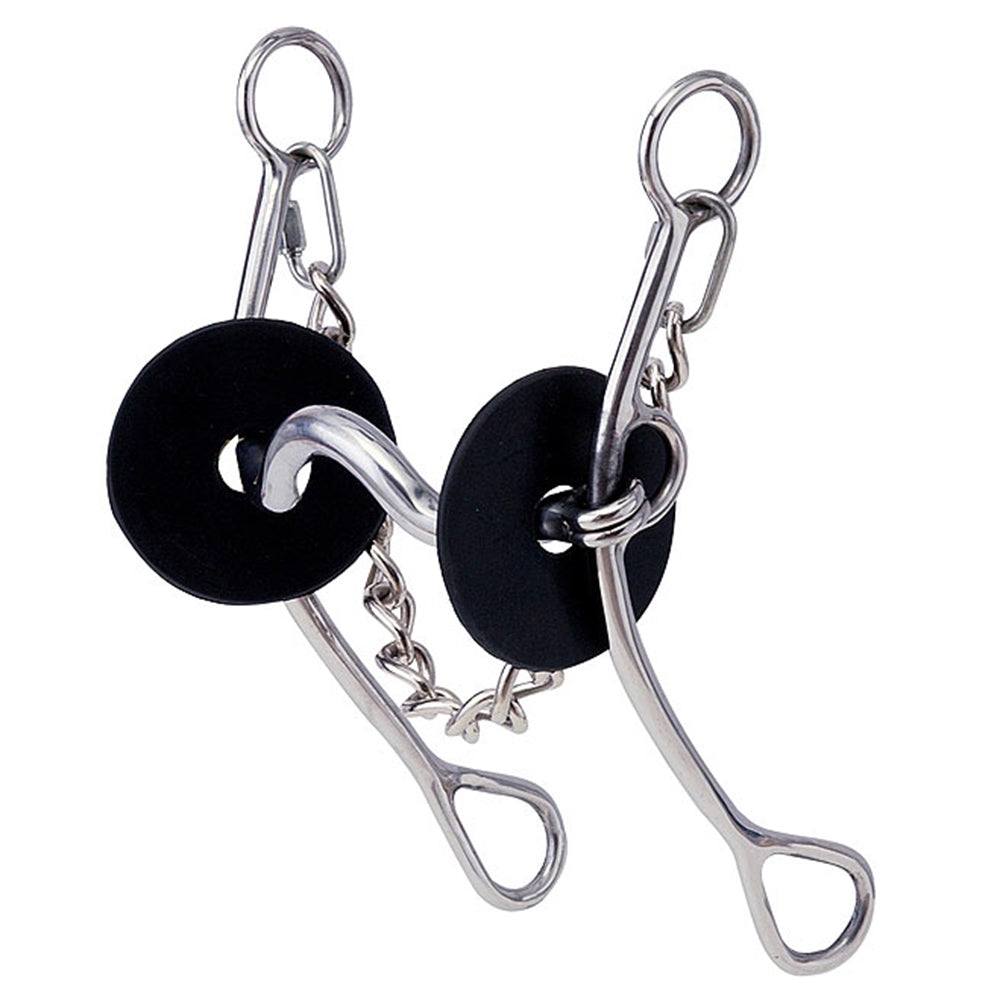 HILASON SS Training Bit, 5" Medium Port Sweetiron Mouth Rubber Bit Gaurds &amp; Curb Chain