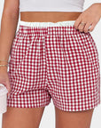 Plus Size Gingham Plaid Ruffle Contrast Trim Shorts