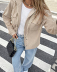 Textured Knit Pocketed Drawstring Hooded Jacket