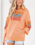 Plaid Floral Patchwork Kangaroo Pocket Hooded Top