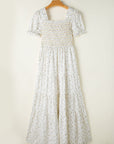 Floral Frilly Shirred Bodice Tiered Maxi Dress