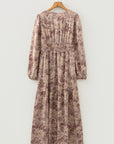 Floral Smocked High Waist Long Sleeve Dress