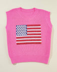 USA Flag Sequin Sleeveless Knitted Top