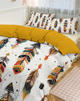 Boho Feather Print 3-Piece Bedding Set (1 Duvet Cover + 2 Pillow Shams) – 102"×90"