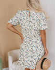 Floral Puff Sleeve Empire Waist Mini Dress