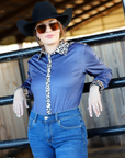 DENIM & LEOPARD PERFORMANCE RODEO SHIRT
