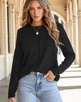 Judith Solid Exposed Seam Long Sleeve Top