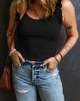 Solid Ruffle Straps Scoop Neck Tank Top