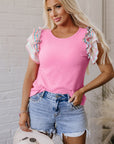 Lisa Ruffle Flutter Sleeve Ribbed Blouse