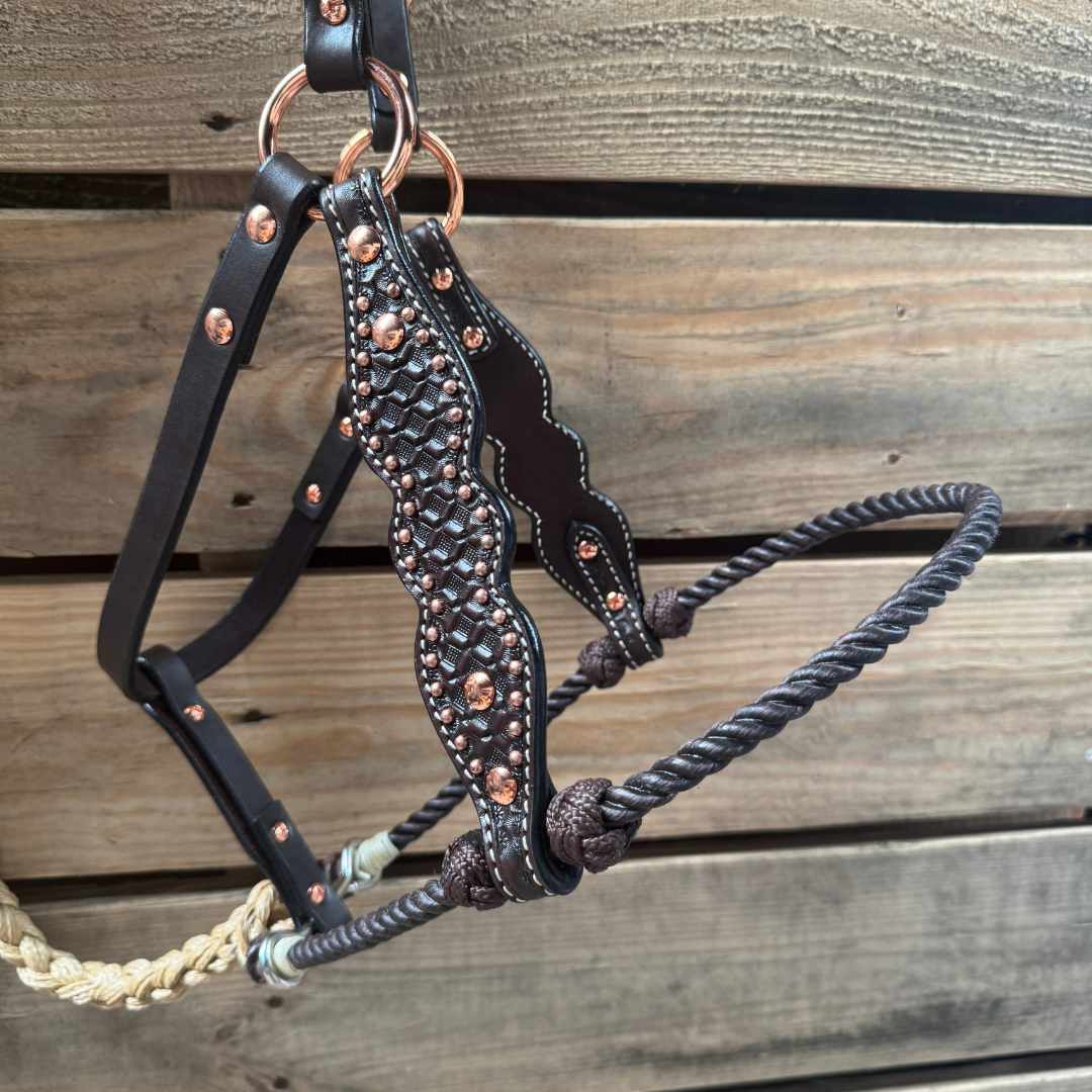 Brown Honeycomb Tooled Lariat &amp; Leather Combo Halter