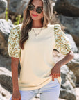 Rayne Floral Bubble Sleeve Patchwork Ribbed Top