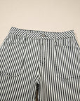 Stripe Denim High Waist Patch Pocket Jeans