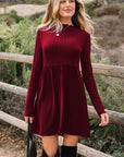 Ribbed Knit Patchwork Long Sleeve Dress