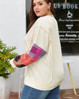 Beige Plus Size Multicolor Plaid Patchwork Sleeve Pullover Top