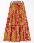 Paisley Ruffle Tiered Pocketed Maxi Skirt
