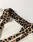 Leopard Patchwork Trim Split Neck Blouse