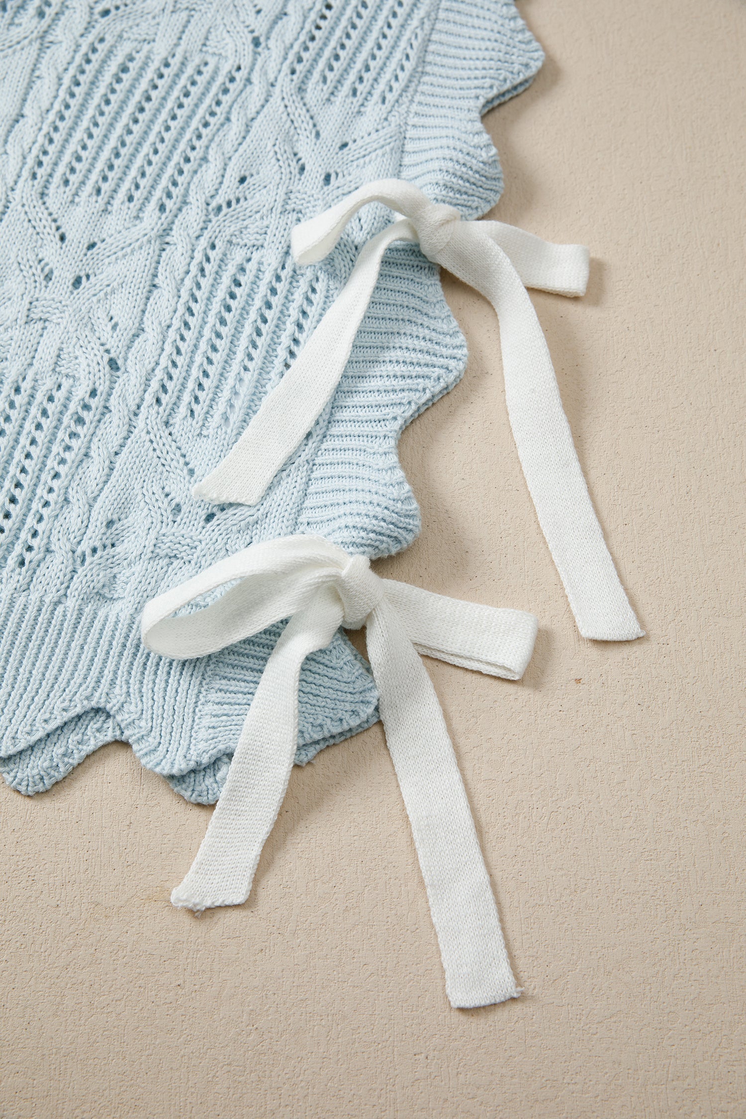 Pointelle Knit Scallop Trim Short Sleeve Sweater