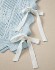 Pointelle Knit Scallop Trim Short Sleeve Sweater