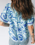 Floral Scalloped Ricrac Trim V-Neck Blouse