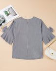 Plus Size Gingham Bow Ruffle Sleeve Top