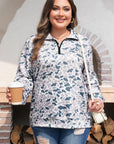 Plus Size Camo Quarter Zip Kangaroo Pocket Sweatshirt