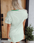 Stripe Ruffle Sleeve Crewneck T-Shirt Mini Dress