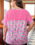 Plus Size Floral Corded Patchwork Crewneck Top