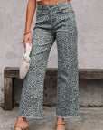 Leopard Frayed Edge High Waist Wide Leg Jeans