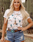 Western Cactus Crew Neck Short Sleeve Top