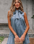 Clare Sleeveless Ruffled Chambray Dress