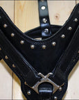 HILASON Genuine Leather Dog Harness Padded Matching Leash Black