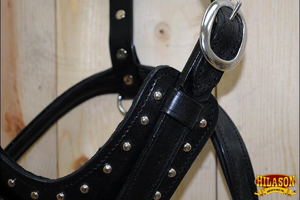 HILASON Genuine Leather Dog Harness Padded Matching Leash Black