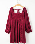 Velvet Tie-Back Square Neck Babydoll Dress