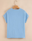 Colorblock Corded Knit Pocketed Crew Neck T-Shirt
