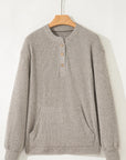 Solid Ribbed Knit Drop Shoulder Henley Top