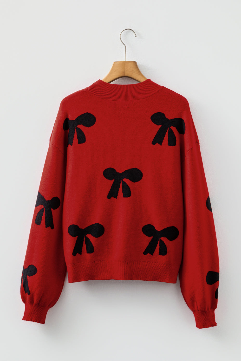 Bow Pearl Embellished Drop Shoulder Sweater