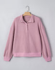 Solid Textured Knit Snap Button Collar Top