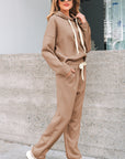 Solid Corduroy Lace Hoodie and Pants Set