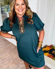 Plus Size Leopard Patchwork Quarter-Zip Collared Dress
